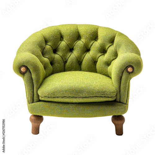 Isolated Vintage Green Tufted Armchair