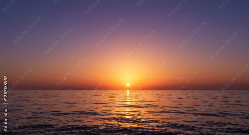 Naklejka premium Spectacular Sea Sunset with Bright Orange Sun and Calm Water