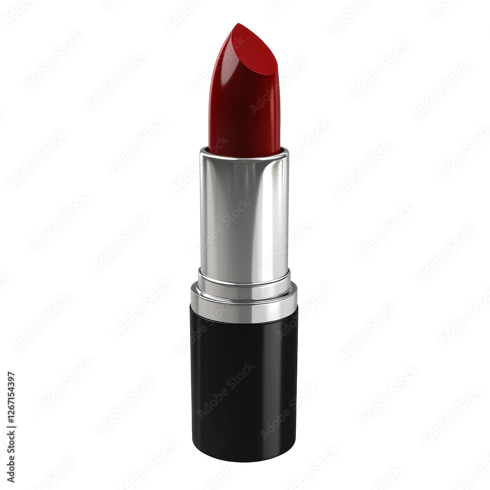 Isolated Vibrant Red Lipstick in Modern Black and Silver Packaging Isolated Vibrant Red Lipstick in Modern Black and Silver Packaging