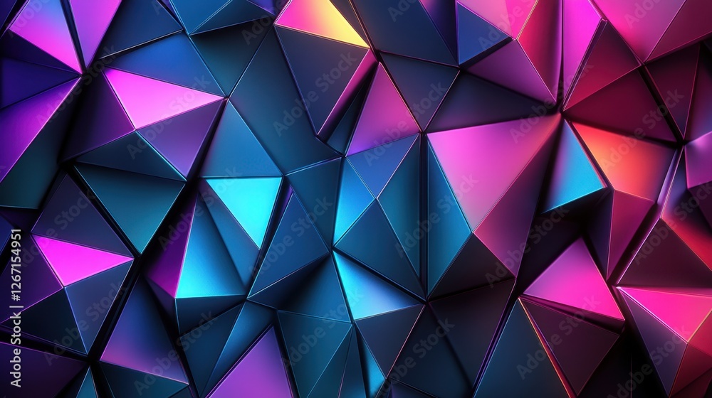 Abstract Geometric Background: Vivid Triangular Pattern with Neon Hues and Metallic Sheen Abstract Geometric Background: Vivid Triangular Pattern with Neon Hues and Metallic Sheen