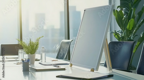 Wallpaper Mural A white board sits on a desk in a room with a potted plant and a window Torontodigital.ca