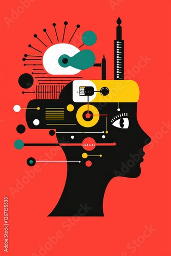 Creative Illustration of a Profile with Graphic Elements and Colors photo