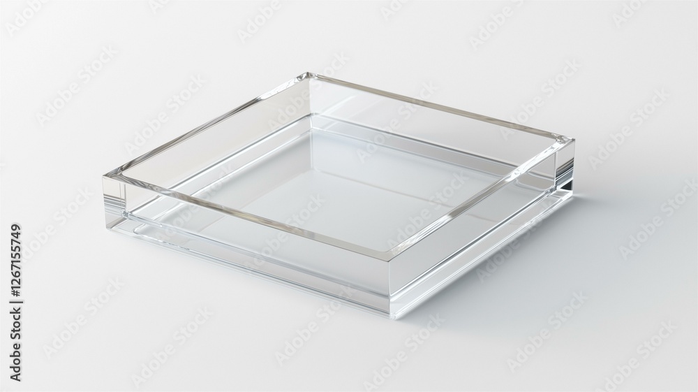 Photorealistic image of a transparent acrylic paper tray with a minimalist design, isolated on a white background
Photorealistic image of a transparent acrylic paper tray with a minimalist design, isolated on a white background
