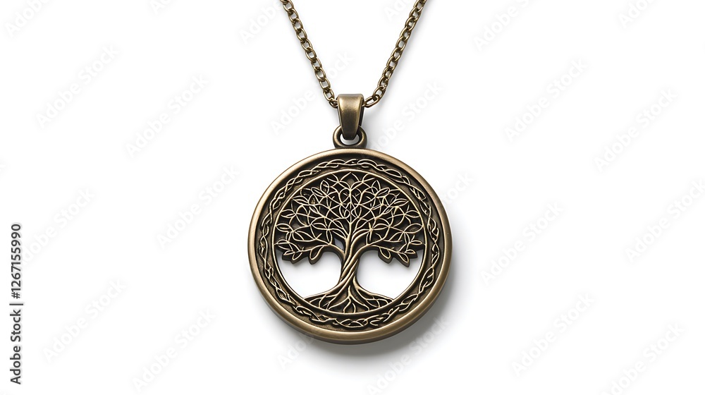 A gold tree pendant with a tree inside of it A gold tree pendant with a tree inside of it