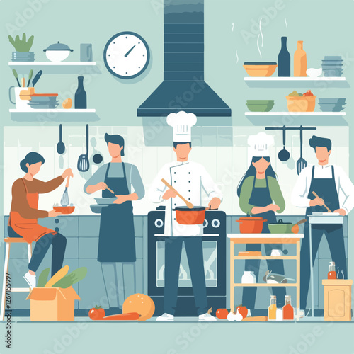 vector image of people cooking