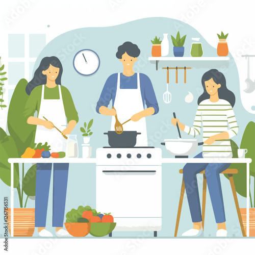 vector image of people cooking