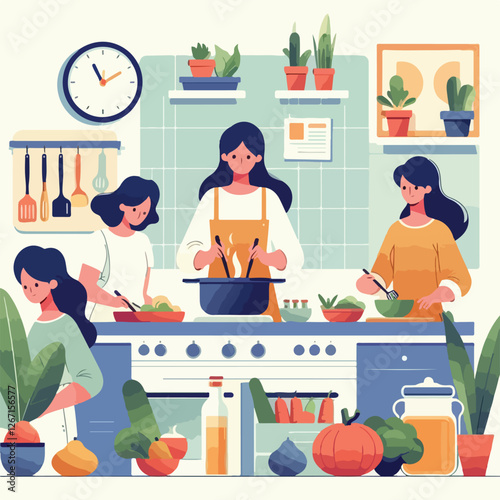 vector image of people cooking