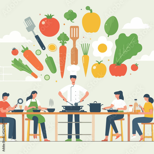 vector image of people cooking
