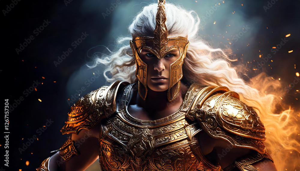 portrait of a heroic warrior with long white hair