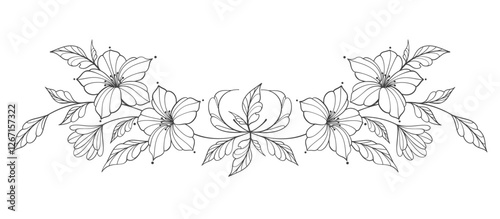 Line art floral botanical on transparent background vector. floral, flowers, leaves, foliage, branches in hand drawn. Floral element design
