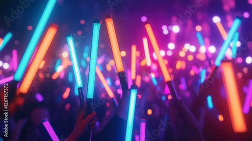 カラフルなペンライトが輝くライブコンサート photo
