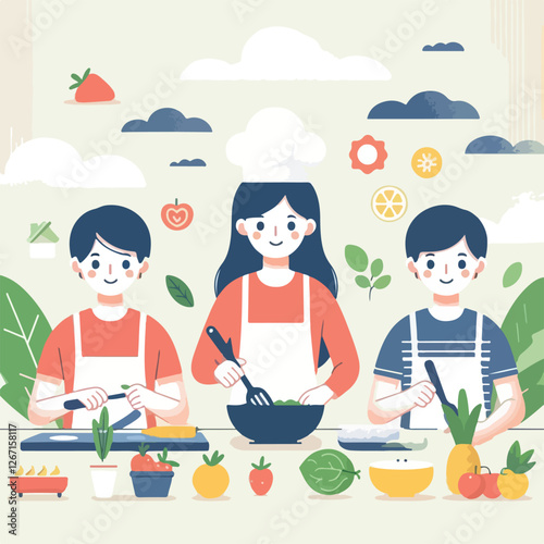 vector image of people cooking