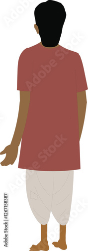 vector illustration of a man in traditional Indian dress back view.Indian farmer cartoon character wearing dhoti and kurta