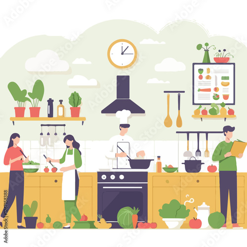 vector image of people cooking