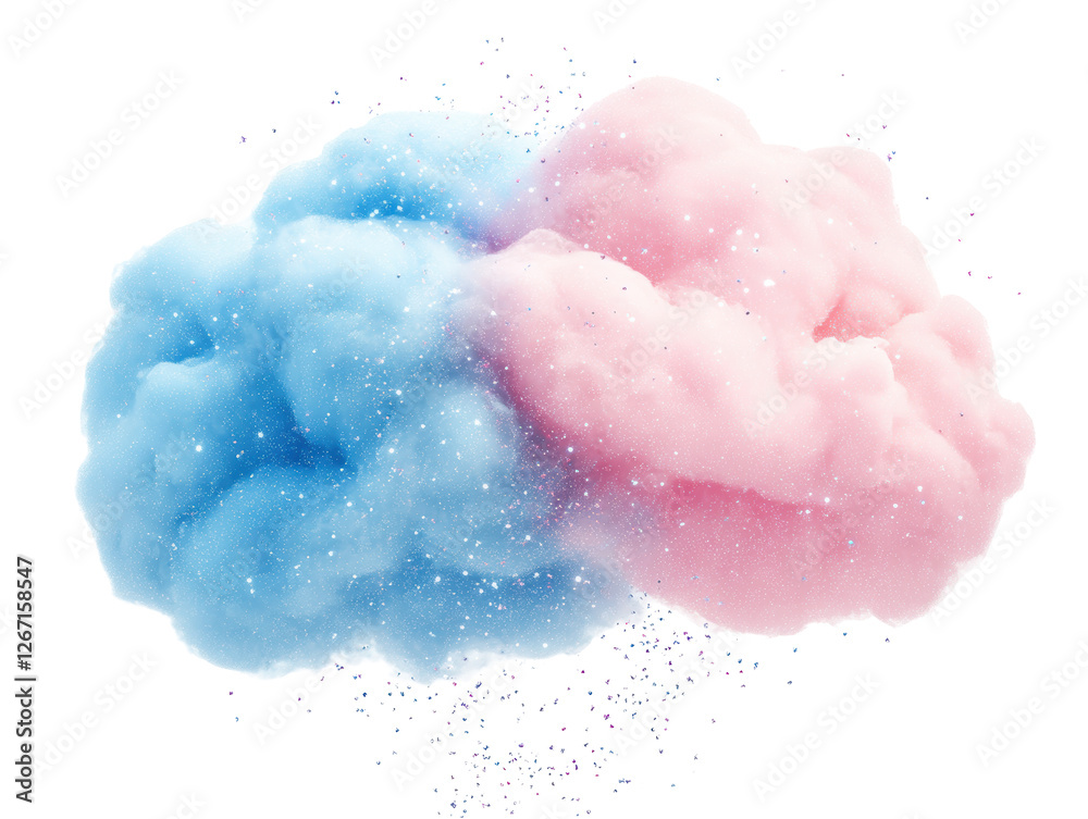 Fototapeta premium Isolated Pink and Blue Cotton Candy Cloud with Sparkles