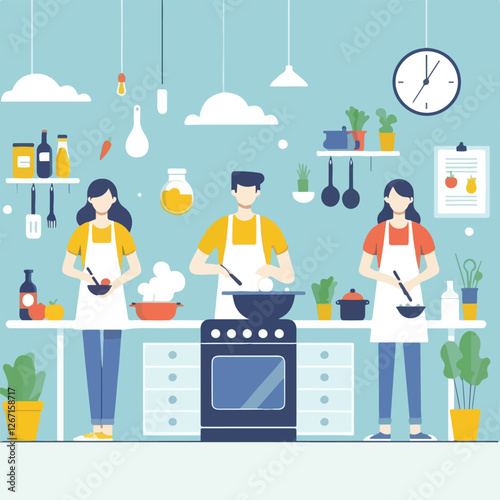 vector image of people cooking