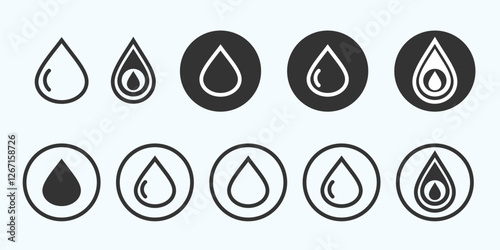 Various Water Drop Icons in Different Styles.