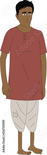 vector illustration of a man in traditional Indian dress.Indian farmer cartoon character wearing dhoti and kurta