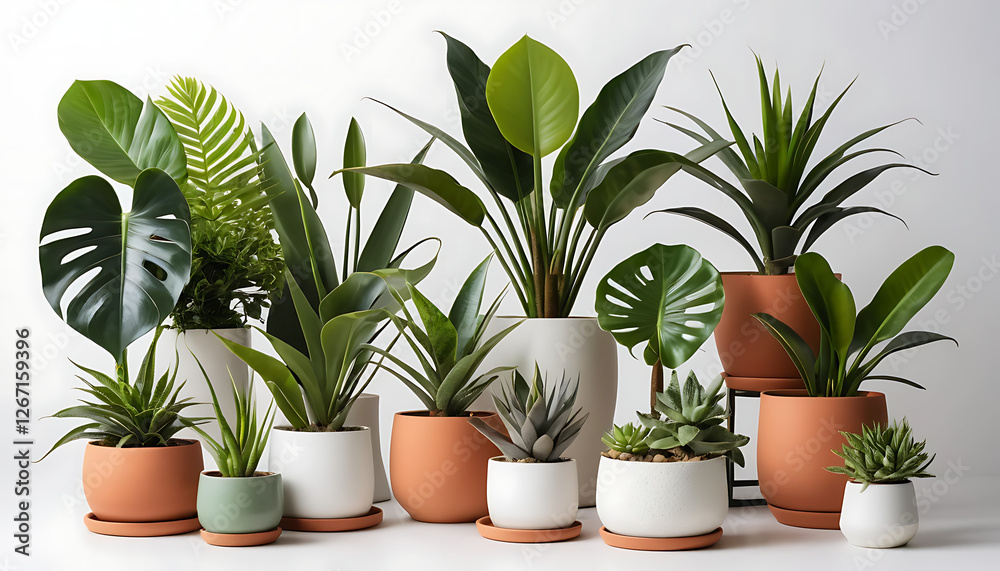 Fototapeta premium collection of potted plants isolated background