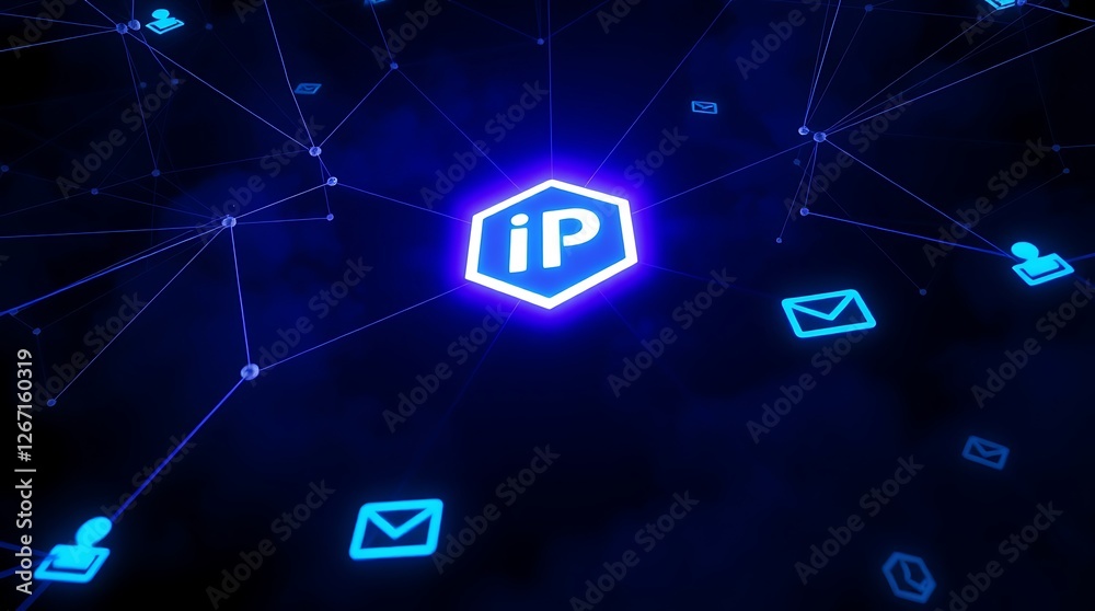 Fototapeta premium IP, Internet protocol, Network Topology Infographic with IP Addresses – Connected Users and IP-Based Communication, networking, network diagram, network infrastructure, IP-based communication
