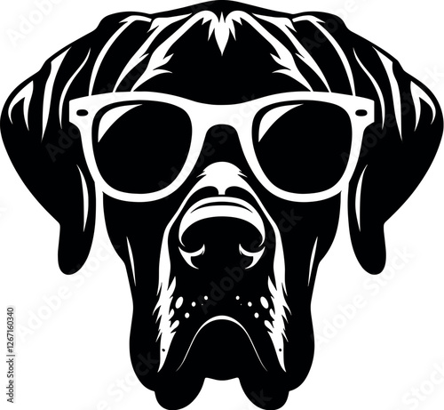 Great Dane with Glasses vector black silhouette print design