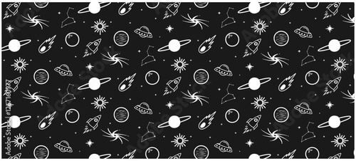 outer space doodle icon hand drawing pattern abstract seamless background