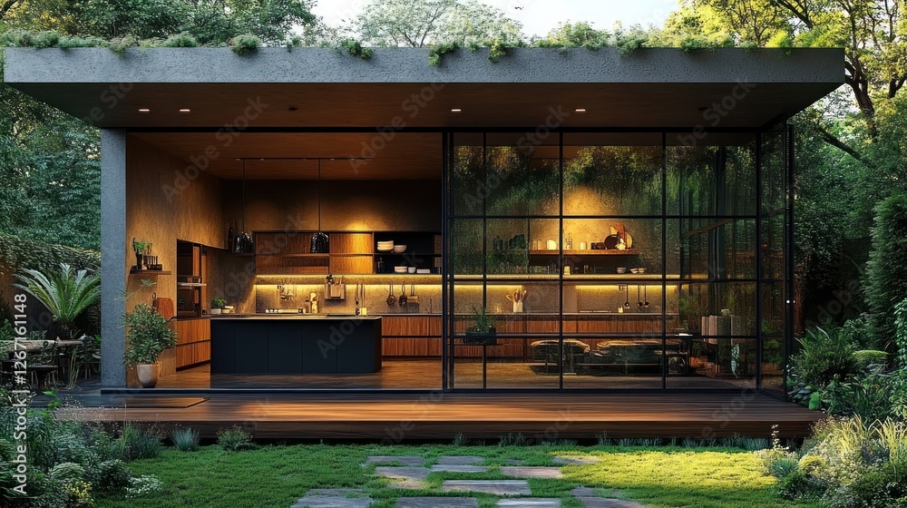 Modern Outdoor Kitchen Pavilion: A Serene Blend of Nature and Design Modern Outdoor Kitchen Pavilion: A Serene Blend of Nature and Design