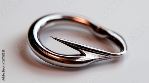 Silver Fish Hook Isolated on White Background with Sharp Metal and Detailed Macro View
