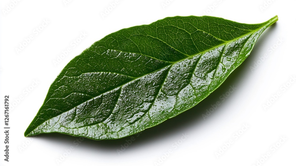 Fototapeta premium Single Green Spinach Leaf Isolated on White Background with Shadow