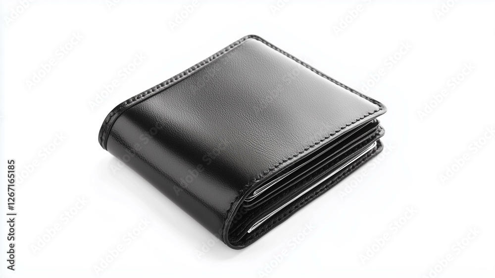 Photorealistic image of a black leather wallet with multiple card slots, isolated on a white background
Photorealistic image of a black leather wallet with multiple card slots, isolated on a white background