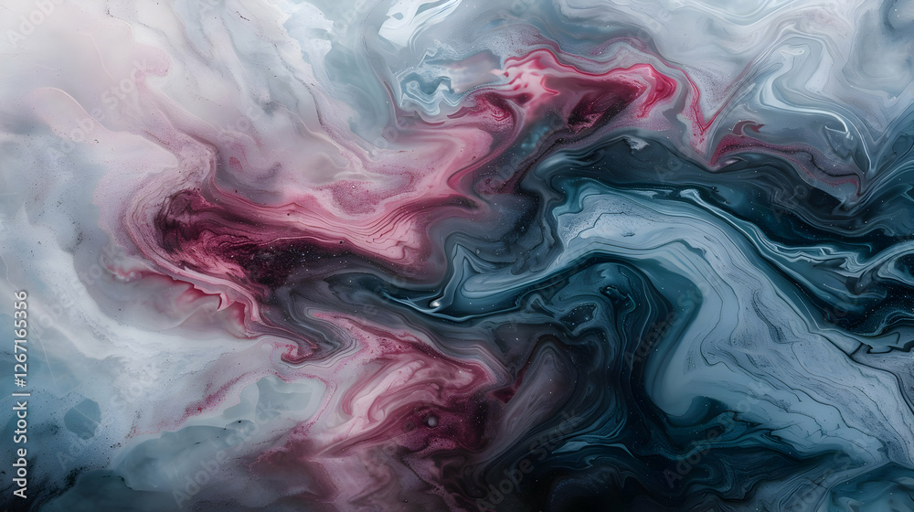 Fototapeta premium Abstract fluid art with swirling patterns in shades of pink, gray, and blue.