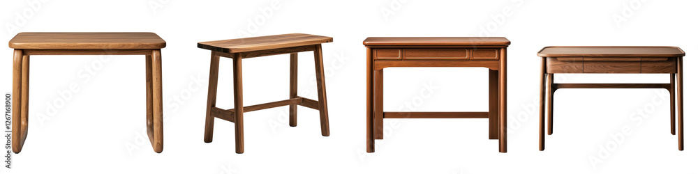An assortment of wooden tables and chairs in various designs and finishes suitable for creating a stylish and functional home or office environment The pieces showcase different sizes shapes An assortment of wooden tables and chairs in various designs and finishes suitable for creating a stylish and functional home or office environment The pieces showcase different sizes shapes