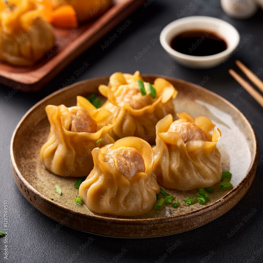 hong kong street food siu mai fish dumpling in plate hong kong street food siu mai fish dumpling in plate
