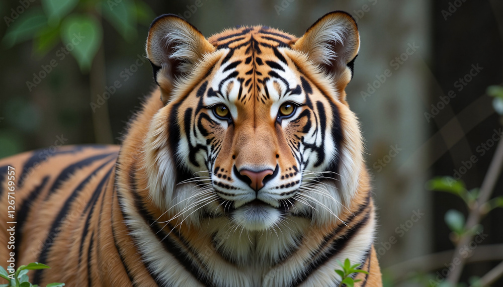 Fototapeta premium Majestic tiger resting in lush green foliage