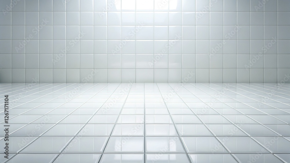 Fototapeta premium Empty White Tile Floor Isolated, Seamless, Clean, Background, Texture