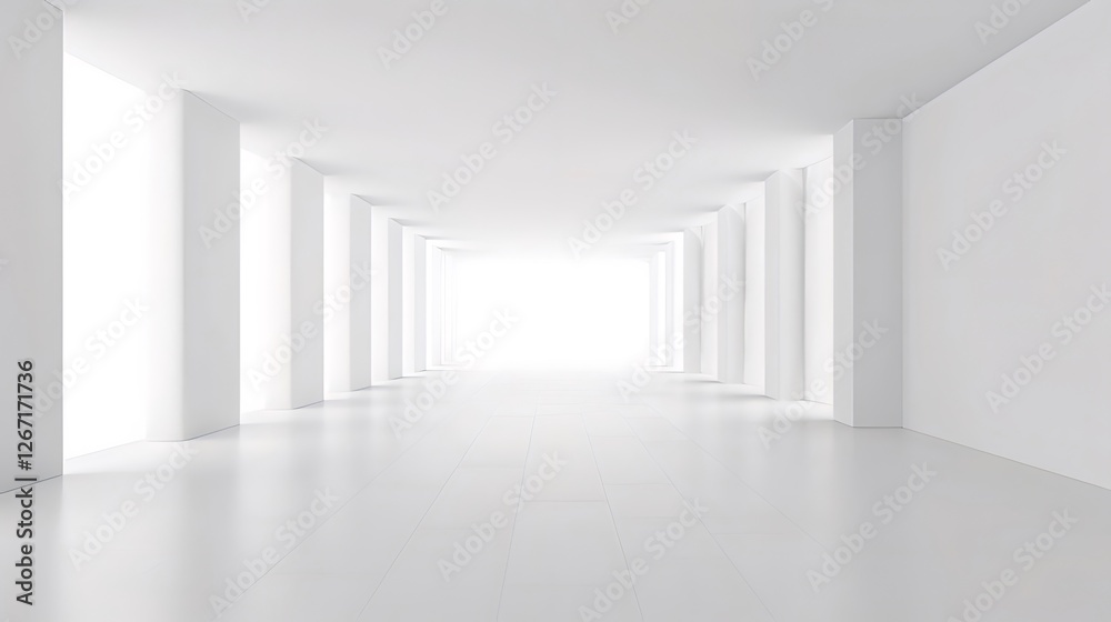 Bright white hallway, light at end, modern architecture, design Bright white hallway, light at end, modern architecture, design