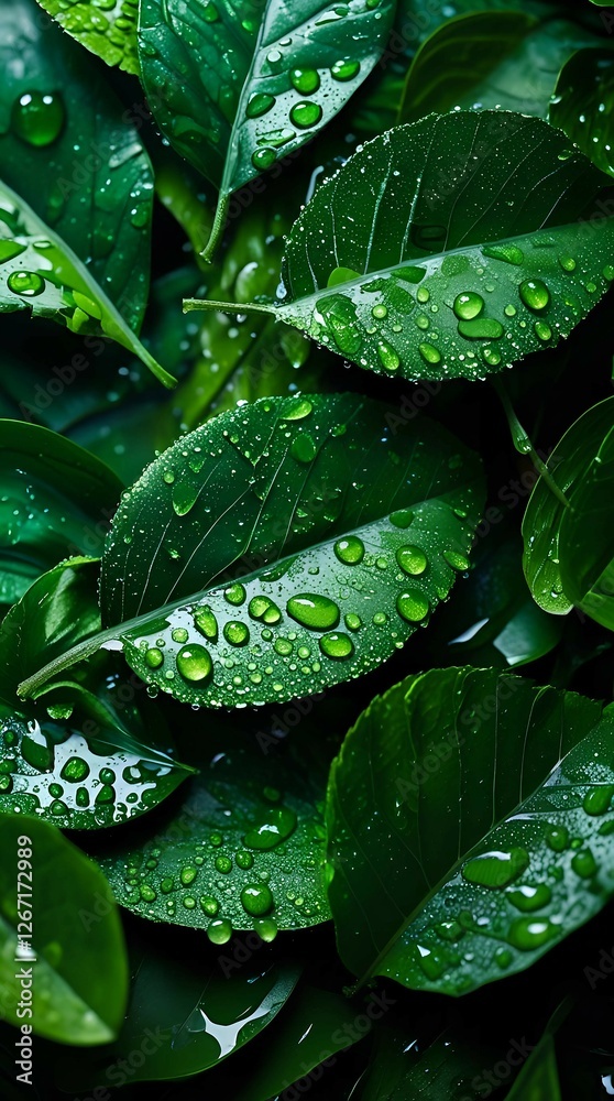 Fototapeta premium Fresh Green Leaves with Water Drops in a Lush Setting