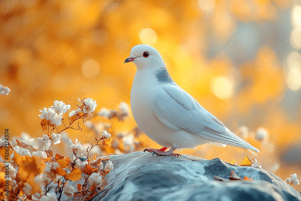Dove's Gentle Presence Amidst Autumnal Serenity and Floral Grace Dove's Gentle Presence Amidst Autumnal Serenity and Floral Grace
