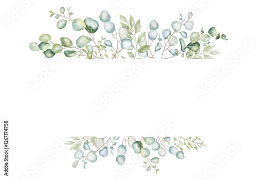 Wallpaper Mural Top and bottom floral frame made of eucalyptus leaves. Botanical and elegant border. Perfect for wedding invitations, anniversary cards, business announcements, greeting cards, and romantic postcards. Torontodigital.ca