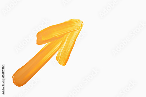 Vibrant orange brushstroke tonal cream forming an upward arrow on white background. Ideal for design projects, presentations and creative layouts. Concept for direction, creativity and abstract design