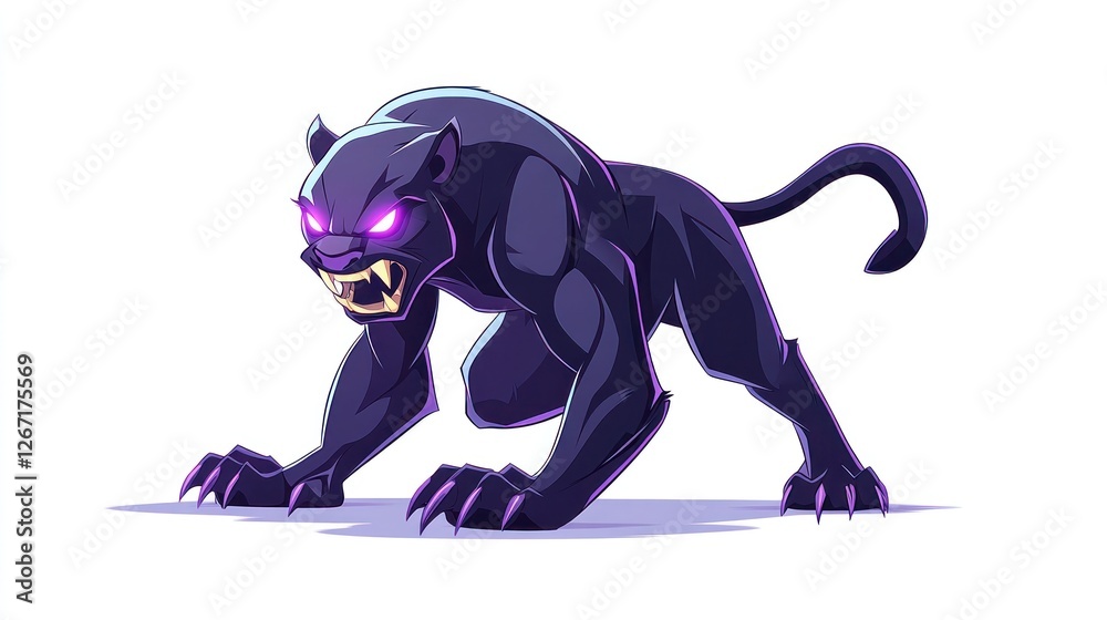Fototapeta premium Powerful panther crouching, white background, game asset
