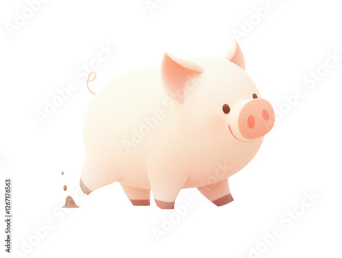 White pig standing on white surface with happy piglet playing in mud cute and fun animal interaction