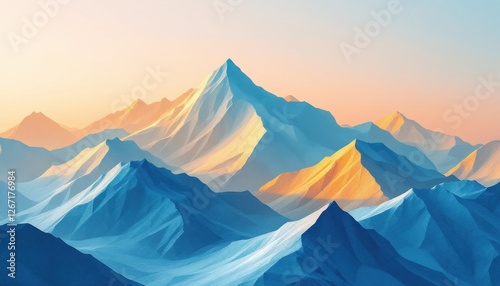 Abstract mountain range with colorful peaks at sunrise