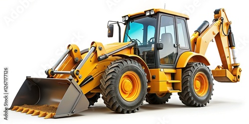 Heavy-Duty Backhoe Loader with Reinforced Arm - Isolated on White Background