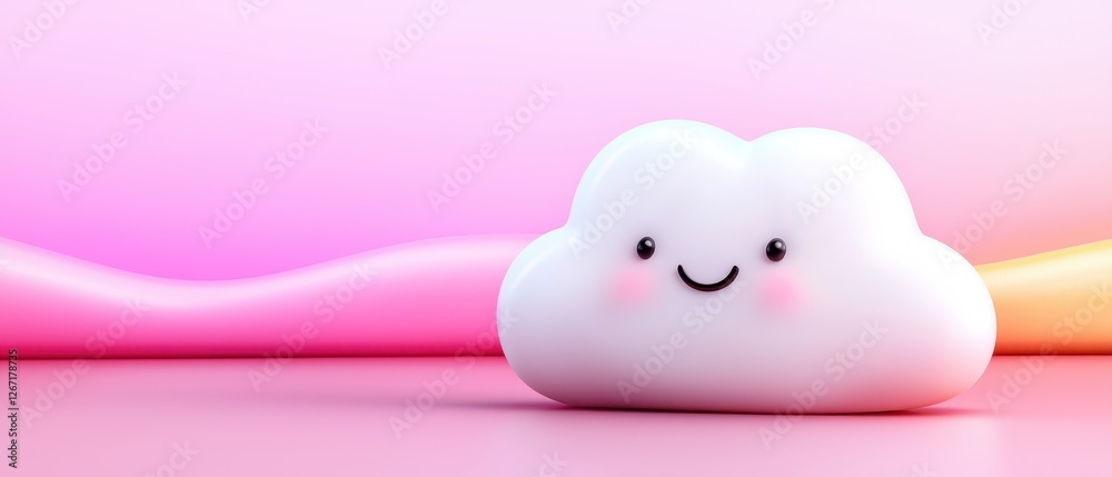 Cute smiling cloud character on a pastel pink background, perfect for children's illustrations and joyful designs. Cute smiling cloud character on a pastel pink background, perfect for children's illustrations and joyful designs.