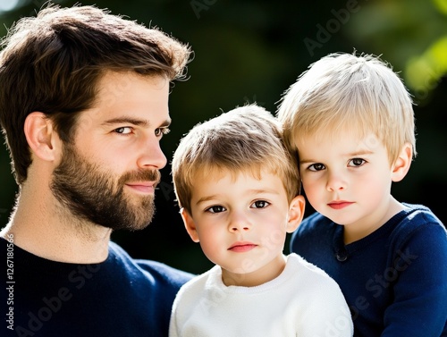 Loving father with two young sons in outdoor setting expressing deep paternal bond family connection and nurturing fatherhood in a heartwarming lifestyle moment