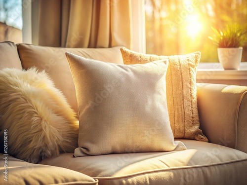 Luxurious Ivory Pillow on Sofa: Warm & Elegant Home Decor