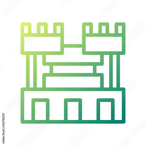 Stylized Castle Icon with Gradient Green Hue