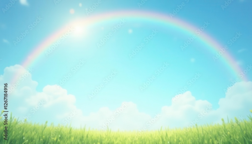 Rainbow over grassy field, bright sky, sunny day, peaceful scene, nature, ideal for backgrounds, perfect for cards Rainbow over grassy field, bright sky, sunny day, peaceful scene, nature, ideal for backgrounds, perfect for cards