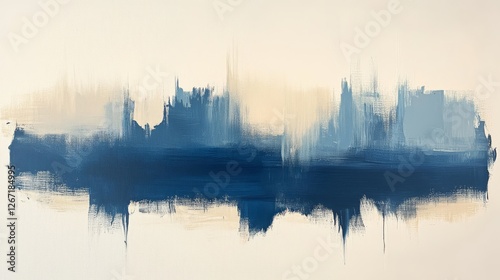 Abstract painting showcases a landscape in varying blue shades